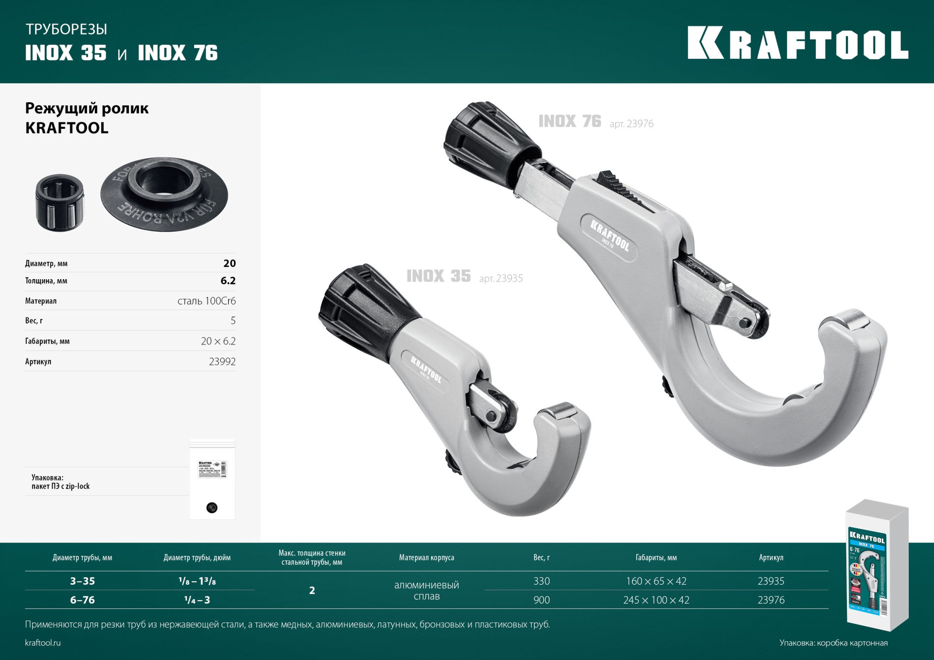 Режущий ролик для трубореза INOX-30 INOX-35 и INOX-76 арт.23932/23935/23976 KRAFTOOL 23992