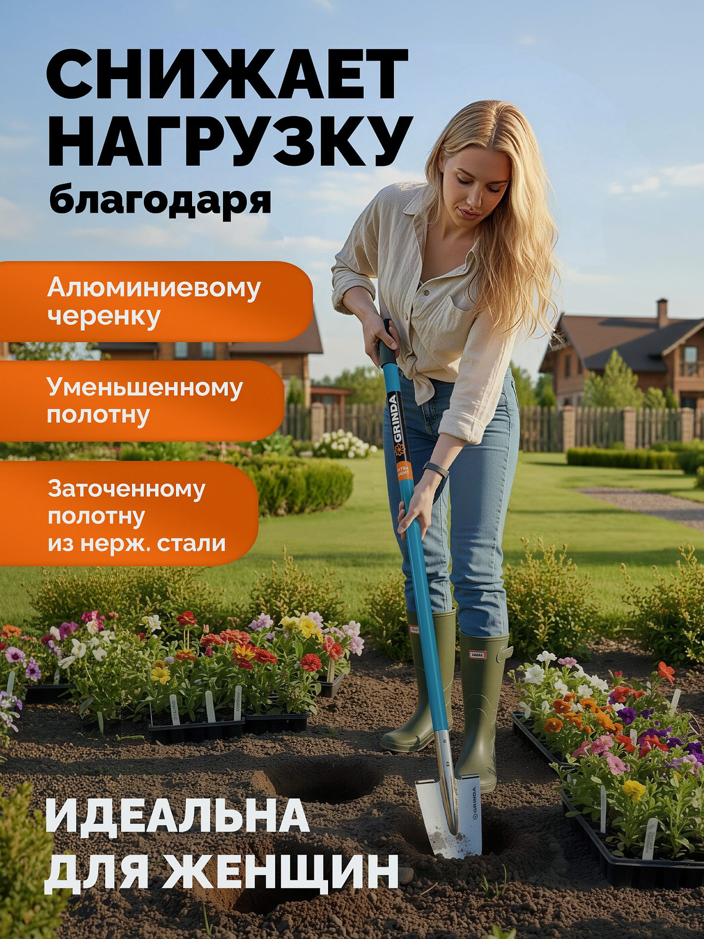 Лопата дамская посадочная PROLine 200х120х1200мм алюминиевый черенок GRINDA WS-1 421826