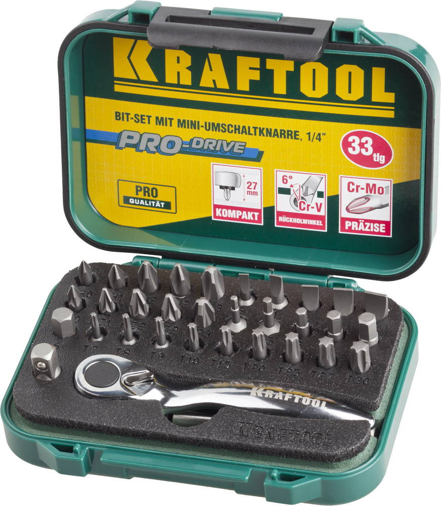 Набор бит с мини-трещоткой, 33 шт KRAFTOOL 26157-H33