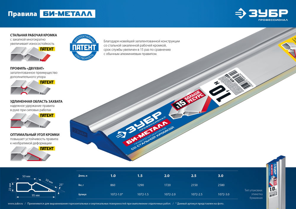 Правило БИ-Металл 1 м ЗУБР 1072-1.0_z02