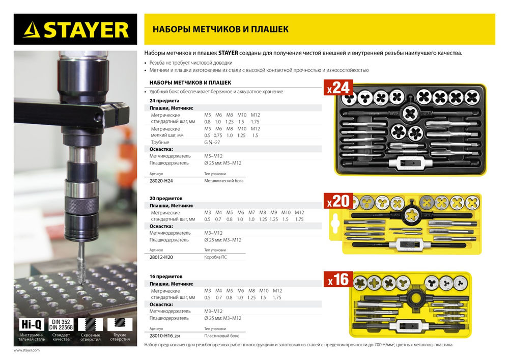 Набор метчиков и плашек 16 предмета MaXCut STAYER 28010-H16