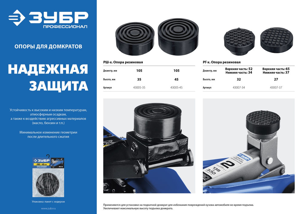 Резиновая опора для домкрата D65/d37/H27 мм Профессионал ЗУБР РГ-37 43007-37