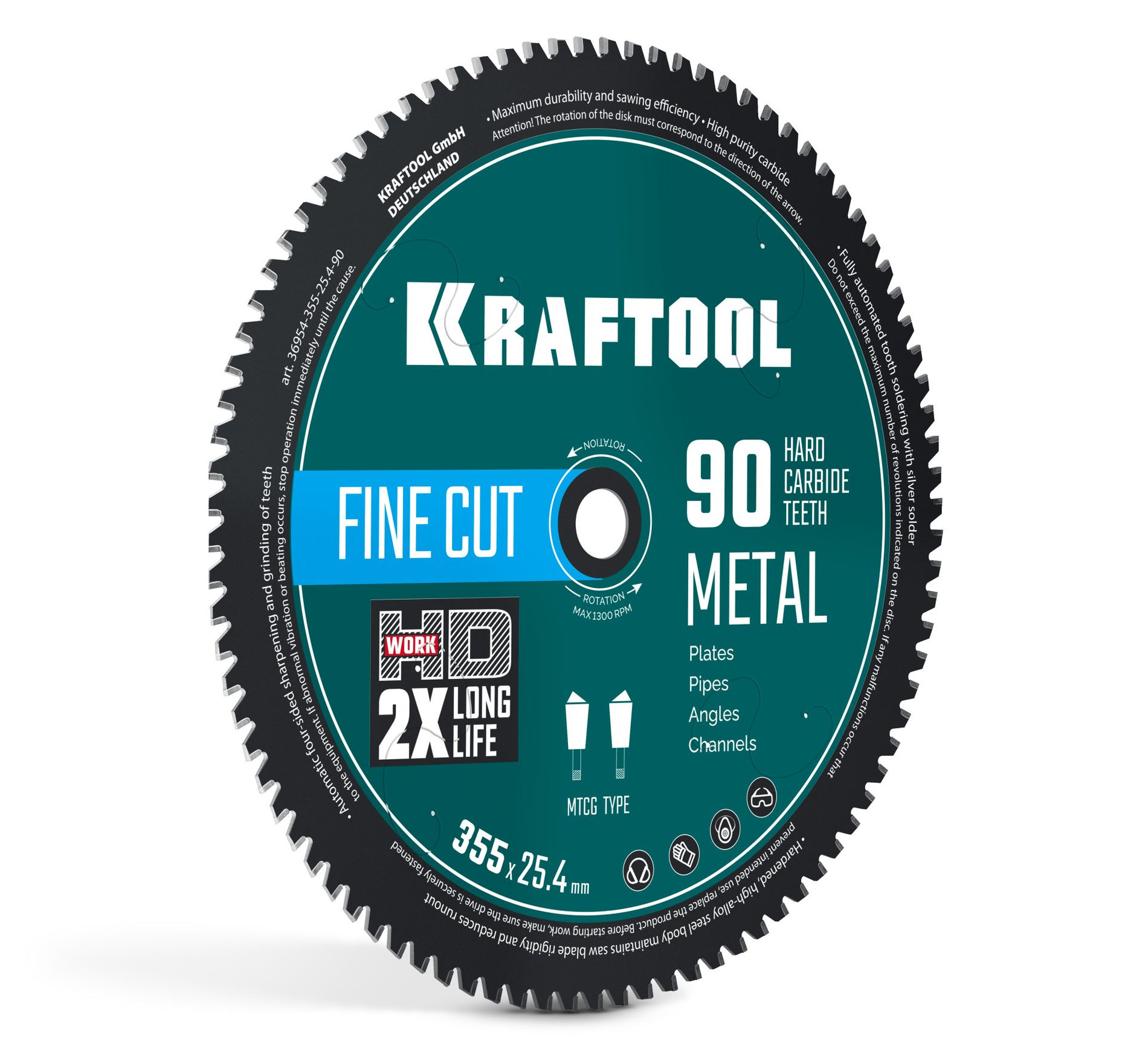 Диск пильный по металлу и стали Metal Cut, 355 х 25.4 мм, 90Т KRAFTOOL 36954-355-25.4-90