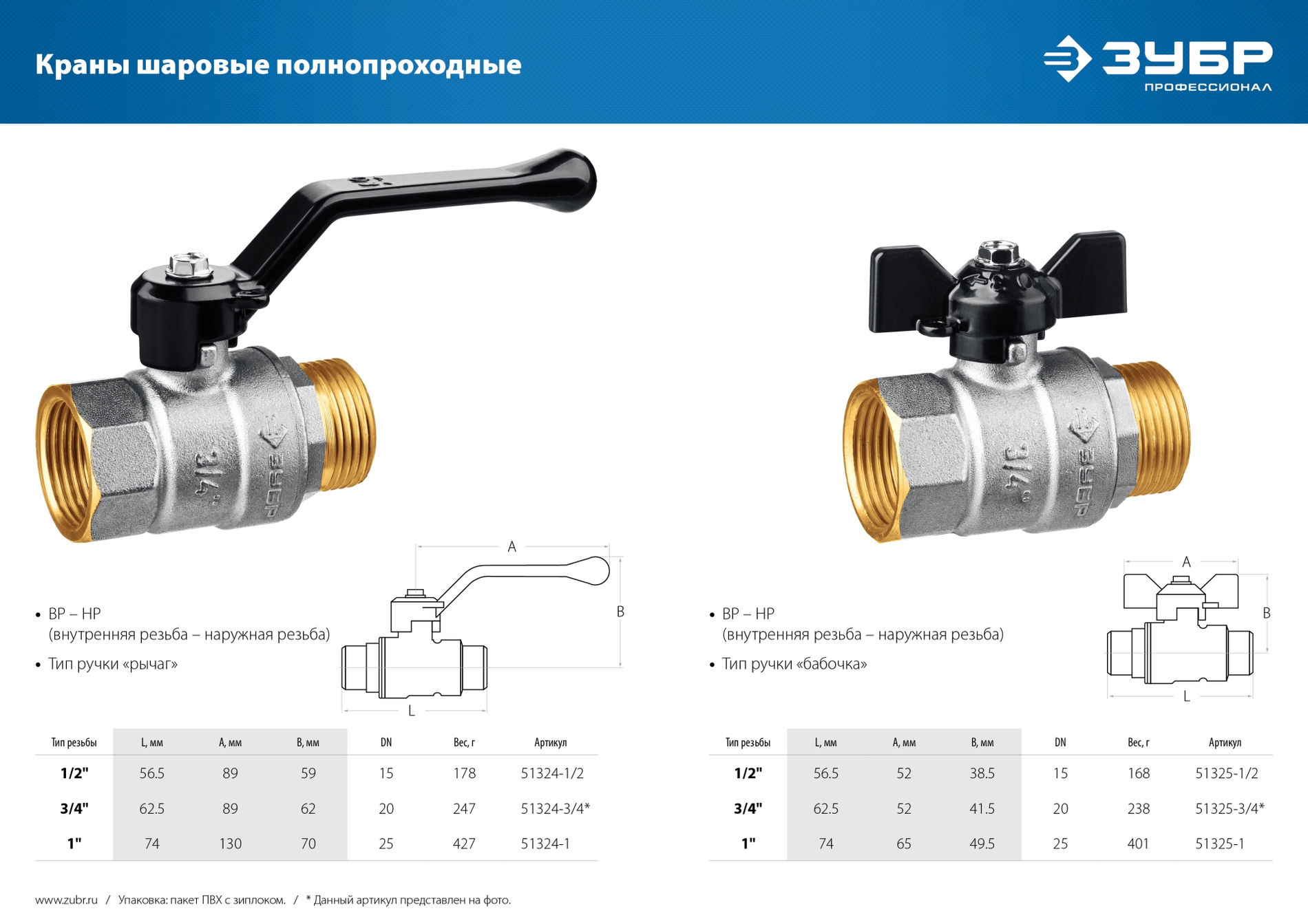 ЗУБР d 1/2?, ручка ?бабочка?, шаровой кран (51325-1/2)