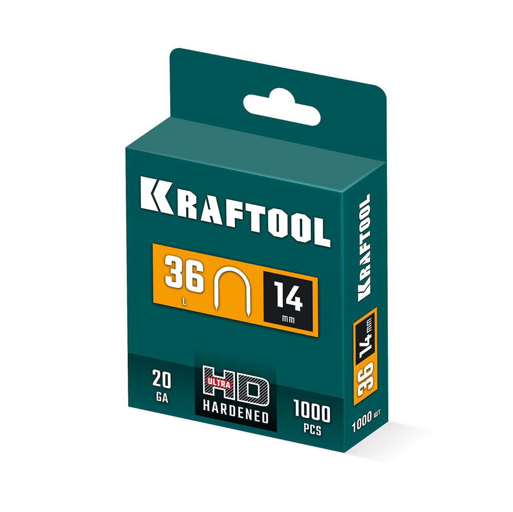 Скобы тип 36 (L), 14 мм, калибр 20GA, 1000 шт KRAFTOOL 31636-14