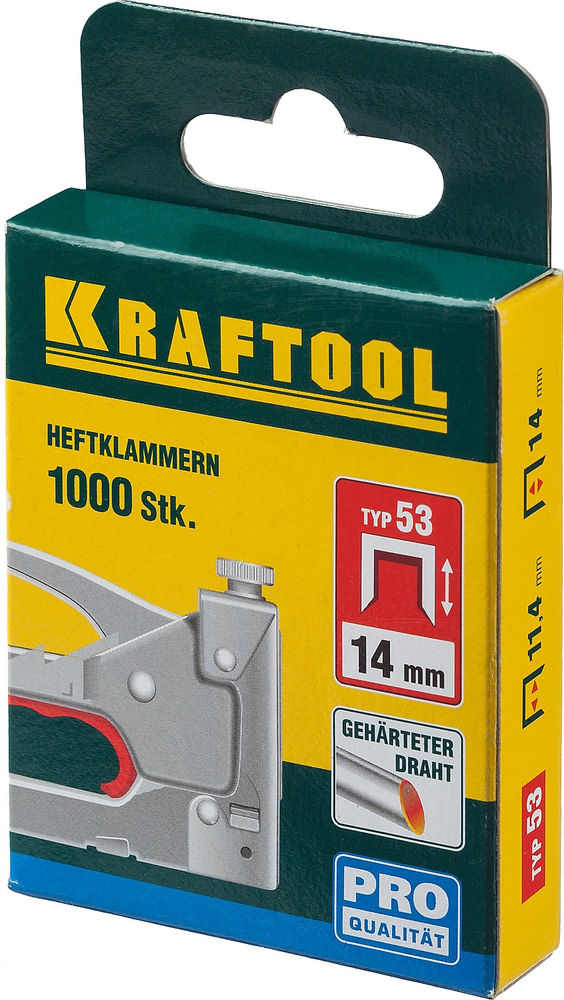 Скобы тип 53 (A/10/JT21), 14 мм, калибр 23GA, 1000 шт KRAFTOOL 31670-14