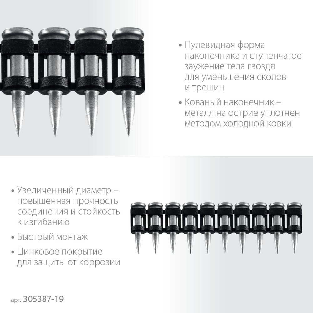 Гвозди по бетону CN усиленные 19 x 3.05 мм, оцинкованные, 1000 шт ЗУБР 305387-19