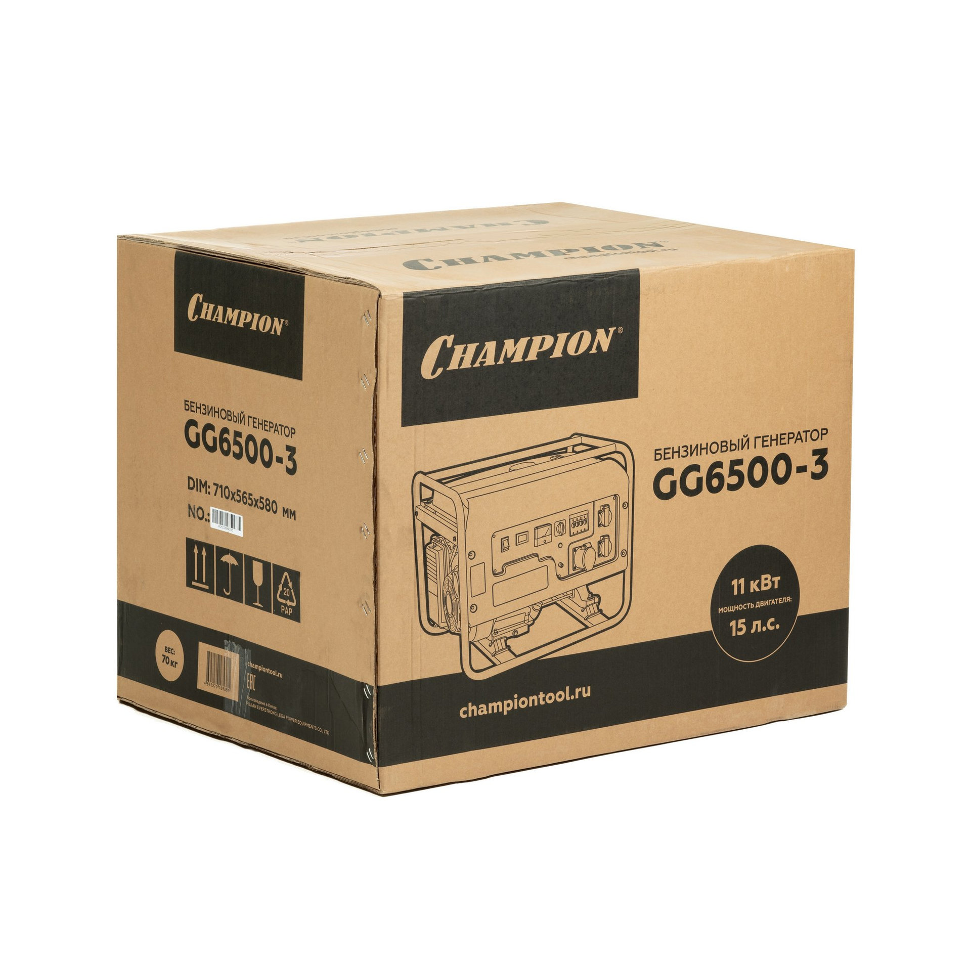 Генератор CHAMPION GG6500-3 (400В6,2/6,8кВАcosф=0,8 15лс 25л 67кг) (GG6500-3)
