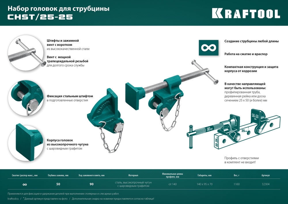 Набор головок для струбцины на профиль 25 х 50 мм CHST/25-25 KRAFTOOL 32304