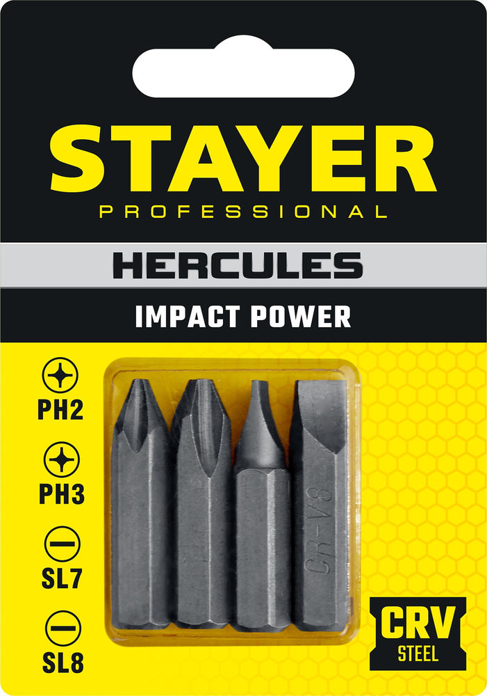 Биты для ударной отвертки Hercules, 36 мм, 4 шт STAYER Professional 25667-S4_z01
