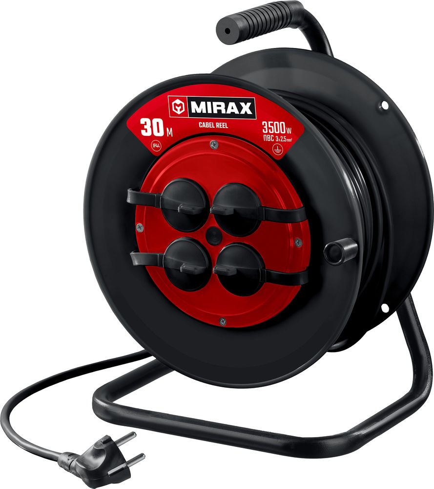 Силовой удлинитель на катушке 3 х 2.5 мм? 30 м ПВС 3500 Вт IP44 MIRAX 55051-30