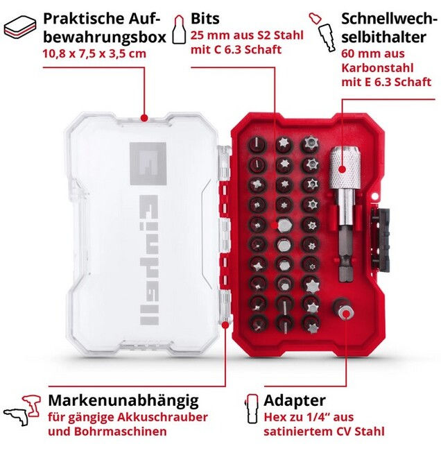 Набор бит Einhell 32 предмета,битодержатель,XS-Case (118693)