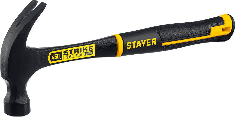 Молоток-гвоздодёр столярный цельнометаллический 450 г Strike Professional STAYER 2025-450