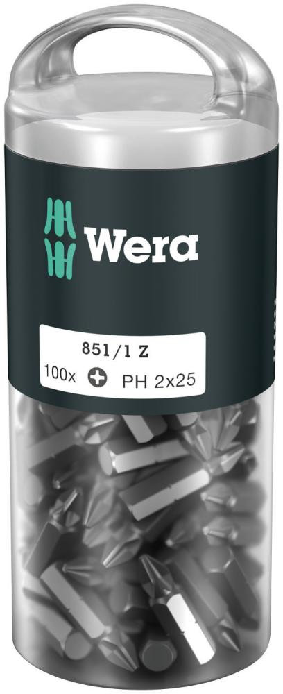 Набор бит PH 1 x 25 мм 100 штук 1/4 C6.3 Wera 851/1 Z DIY 100 PH WE-072440