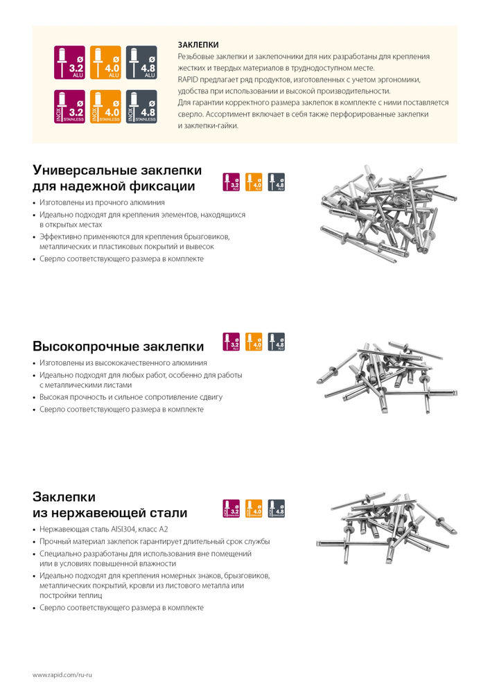 Алюминиевая заклепка 4.8 х 20 мм, 50 шт RAPID 5000391