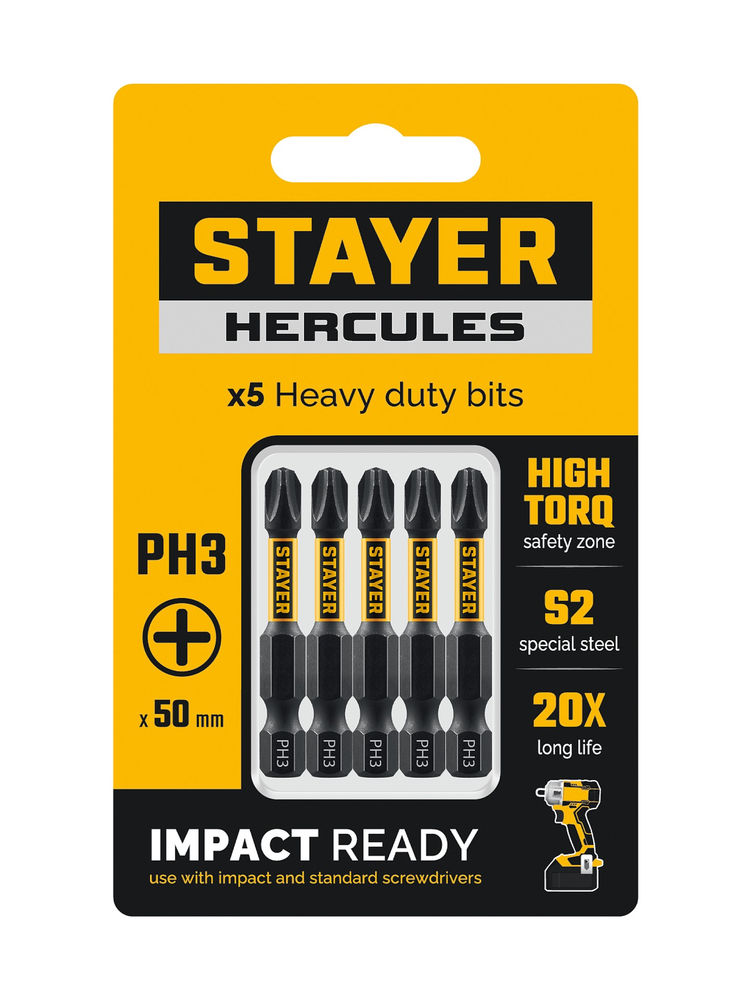 Биты торсионные HERCULES, PH3, 50 мм, 5 шт STAYER 26231-3-50-5