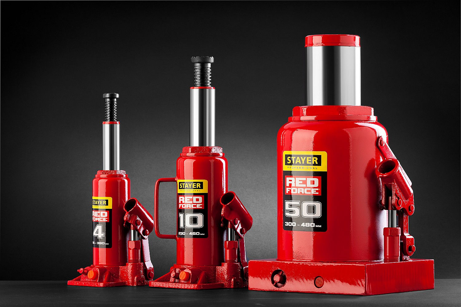 Домкрат бутылочный гидравлический в кейсе 5 т, 216 - 413 мм RED FORCE Professional STAYER 43160-5-K