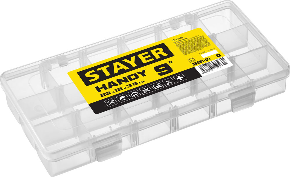 Органайзер пластиковый 230 x 120 x 35 мм, (9) с 18 ячейками HANDY-9 STAYER 38051-09