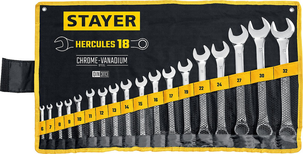 Набор комбинированных гаечных ключей 18 шт, 6 - 32 мм HERCULES Professional STAYER 27081-H18