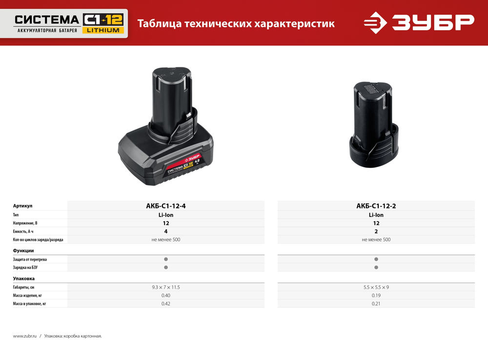 Аккумуляторная батарея 12 В 4.0 А·ч ЗУБР С1-12 АКБ-С1-12-4