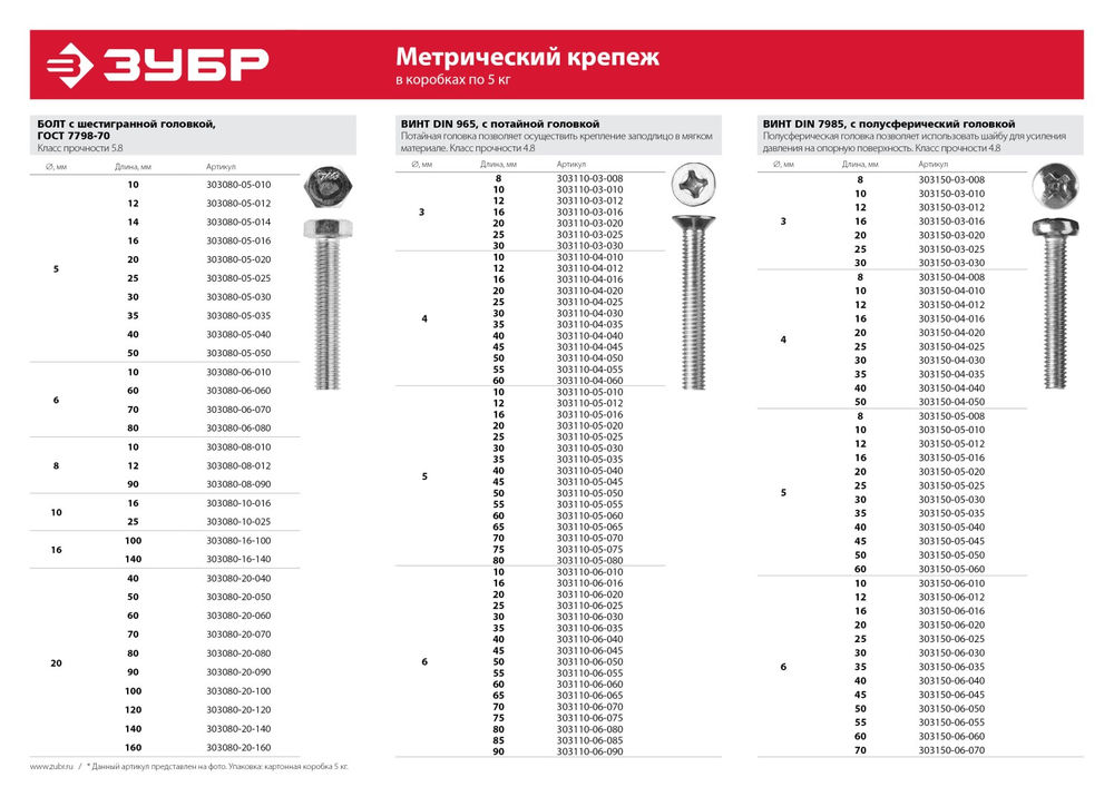 Винт с потайной головкой M4?16 мм DIN 965 кл. пр. 4.8 цинк 5 кг ЗУБР 303110-04-016