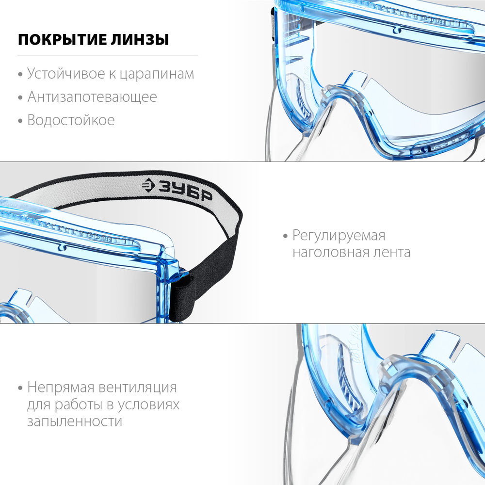 Очки защитные закрытые с непрямой вентиляцией со щитком стекло поликарбонат ударопрочный ЗУБР ПАНОРАМА ЩИТ Профессионал 110233