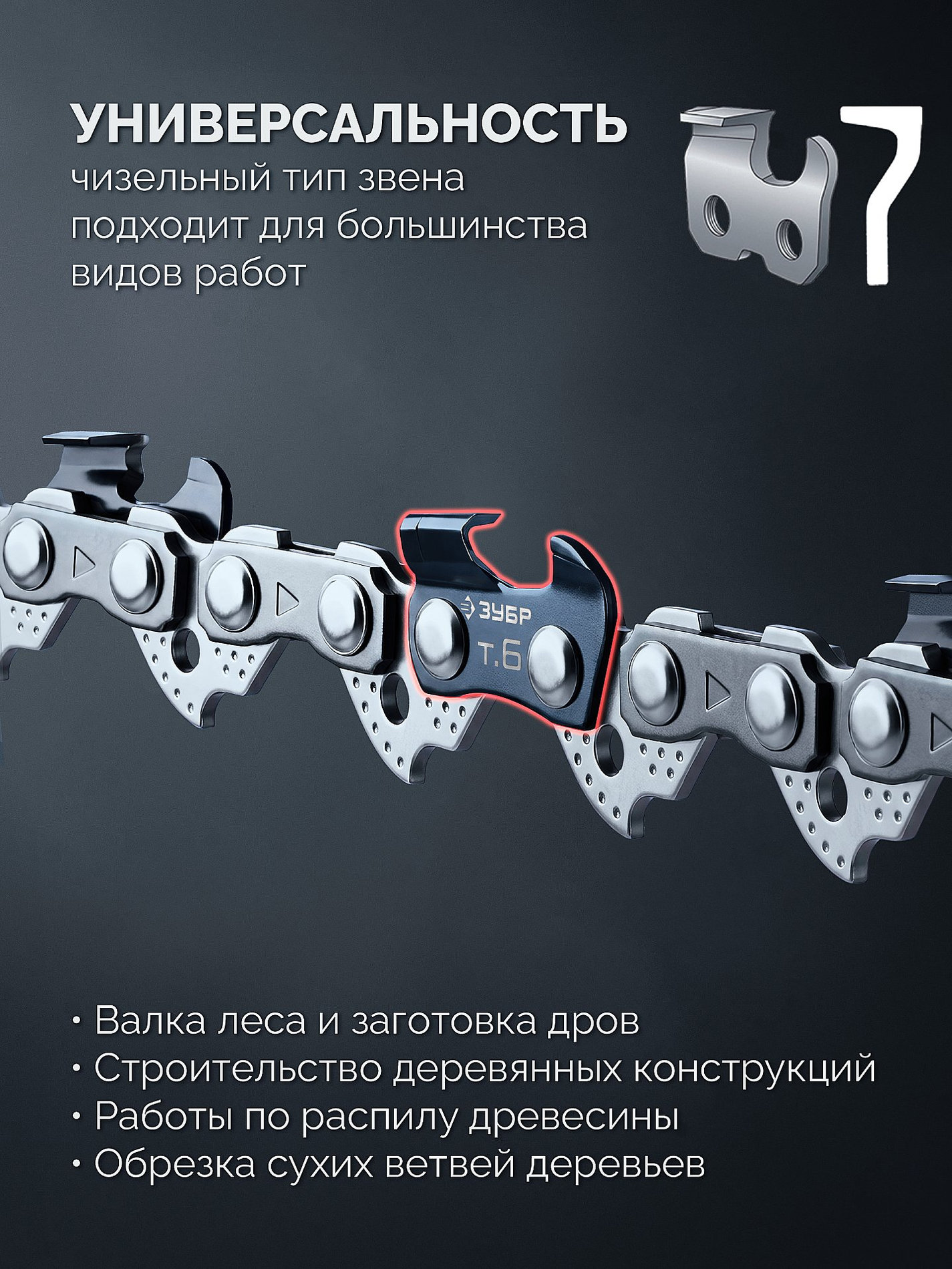 ЗУБР тип 6, 40 см, шаг 3/8?, паз 1.1 мм, 57 звеньев, цепь (71306-40)