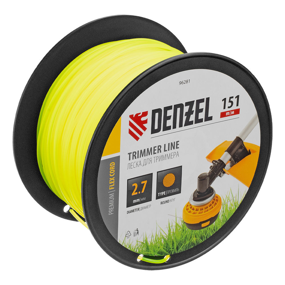 Леска для триммера круглая, 2,7мм х 151м, на DIN катушке FLEX CORD, Denzel (96281)
