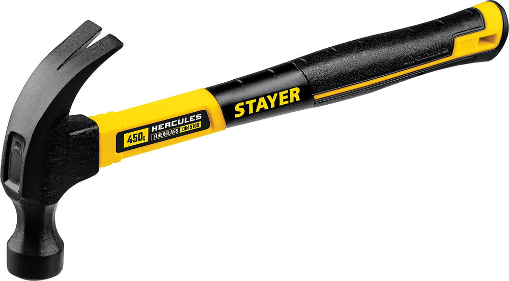 Молоток-гвоздодёр столярный Hercules, 450 г, с фиберглассовой рукояткой STAYER Professional 2026-450_z02