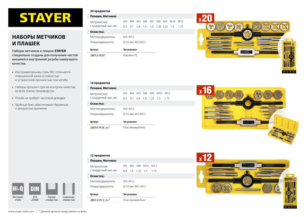 Набор метчиков и плашек 16 предмета MaXCut STAYER 28010-H16