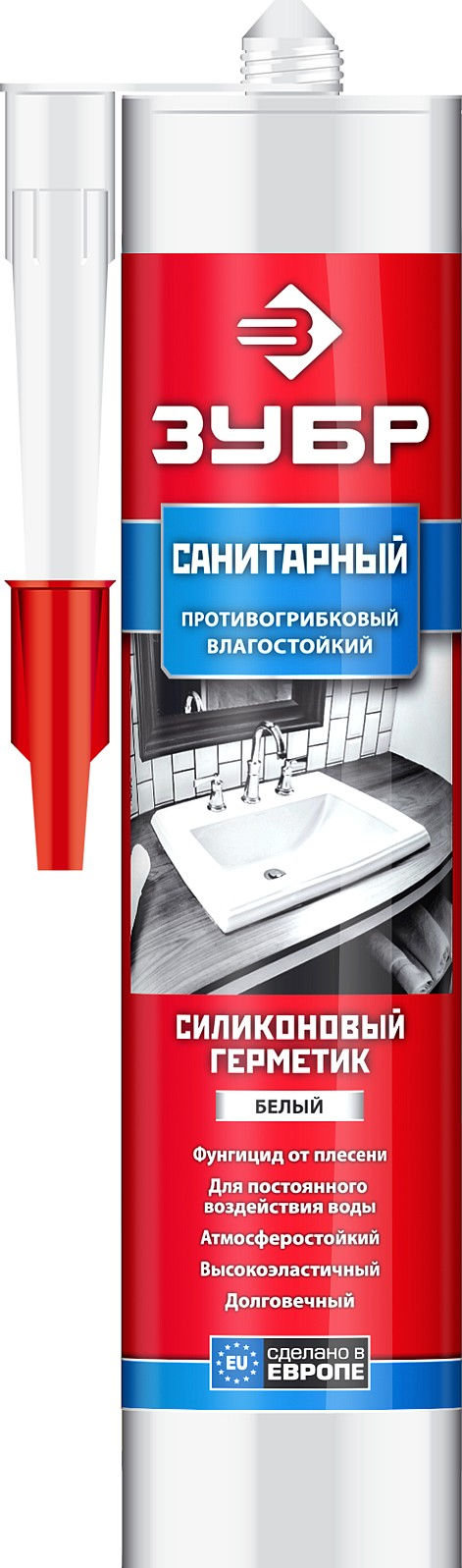 ЗУБР 280 мл, белый, санитарный силиконовый герметик (41235-0_G)