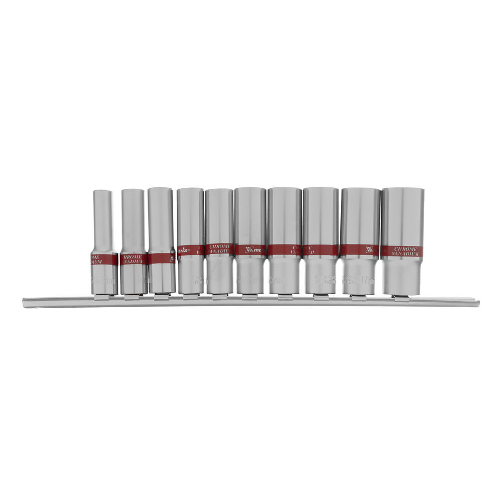 Набор удлиненных торцевых головок 3/8, 6 гранные, CrV, 8-19мм, 10 штук Matrix