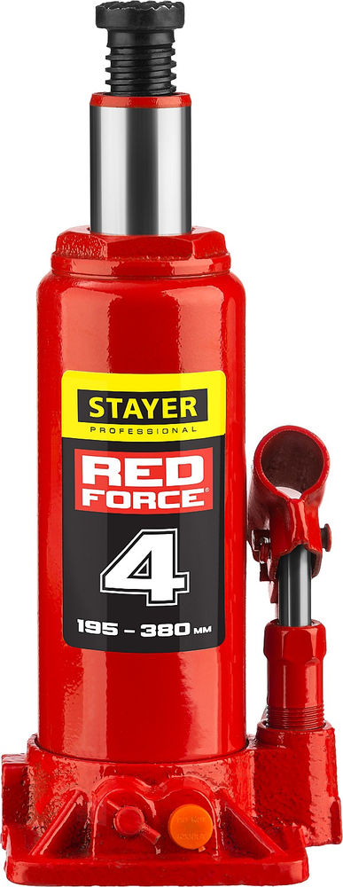 Домкрат бутылочный гидравлический 4 т, 195 - 380 мм RED FORCE Professional STAYER 43160-4