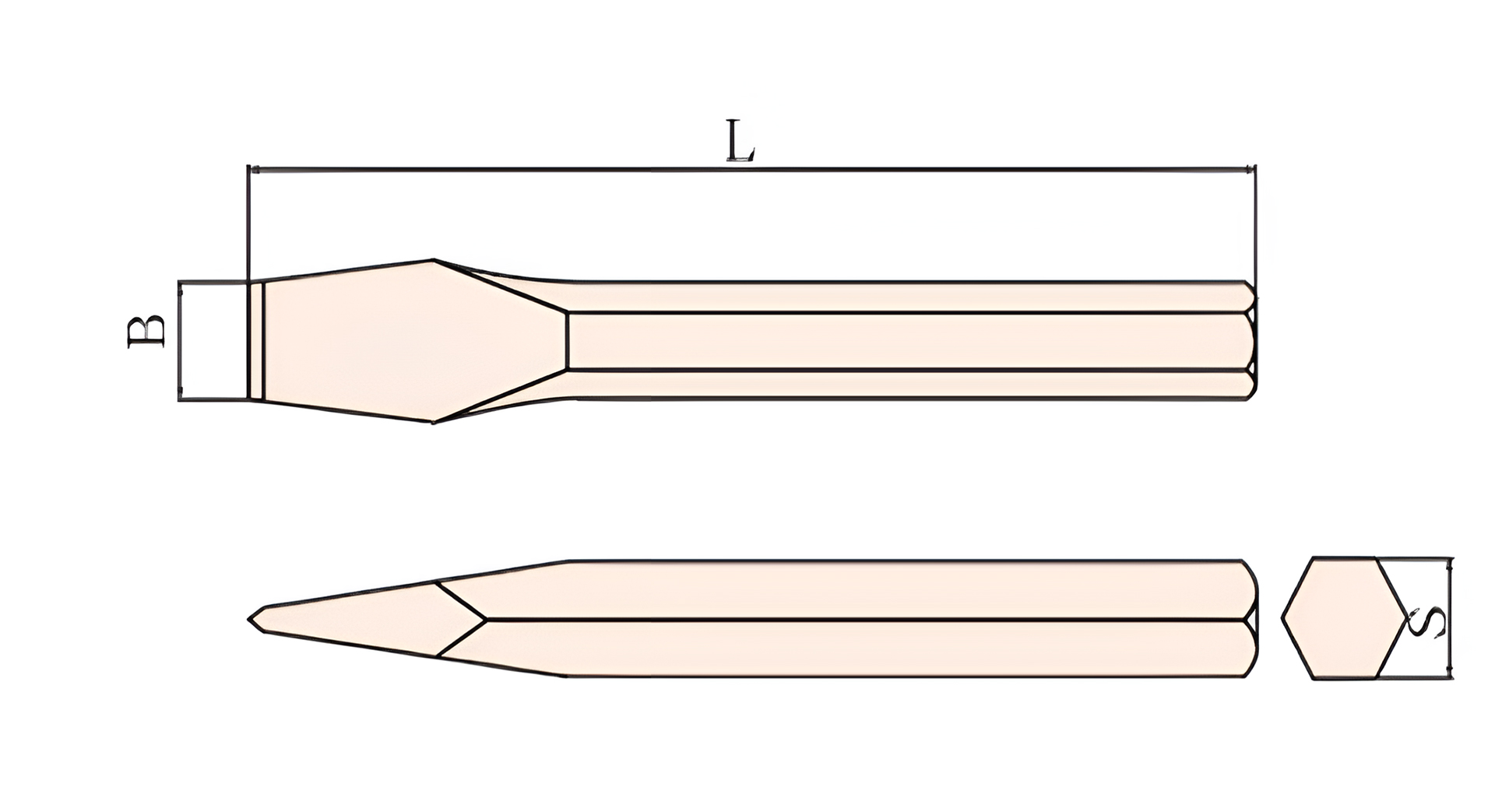 Зубило плоское 6-гранное 500х35 искробезопасный сплав BeCu 232-1018, HORTZ