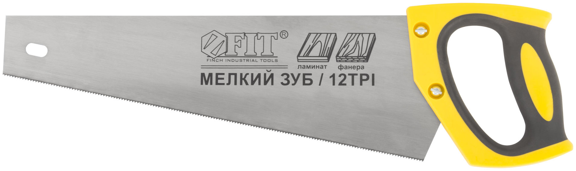 Ножовка по ламинату, мелкий каленый зуб 12 ТPI (шаг 2 мм), заточка, пласт.прорезиненная ручка 350 мм (40478)