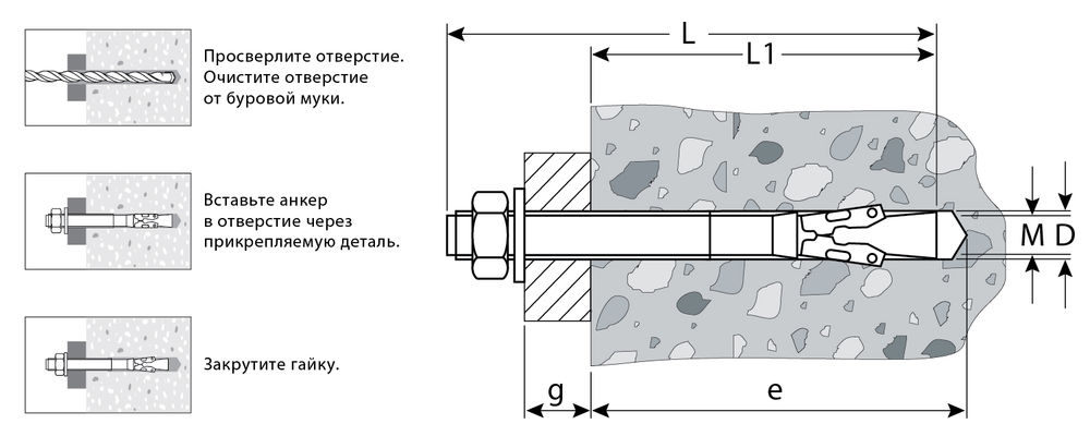 Клиновой анкер М16 х 105 мм, 10 шт ЗУБР 302032-16-105