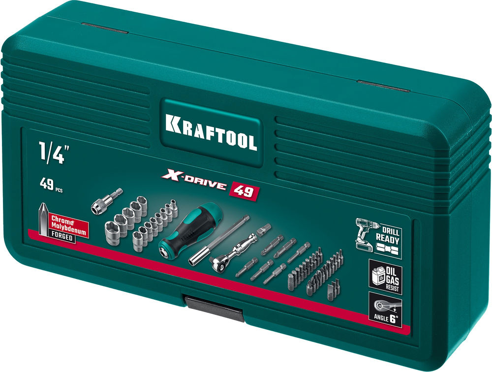 Набор бит и головок с битодержателем и трещоткой X-Drive-49, 49 шт KRAFTOOL 25816