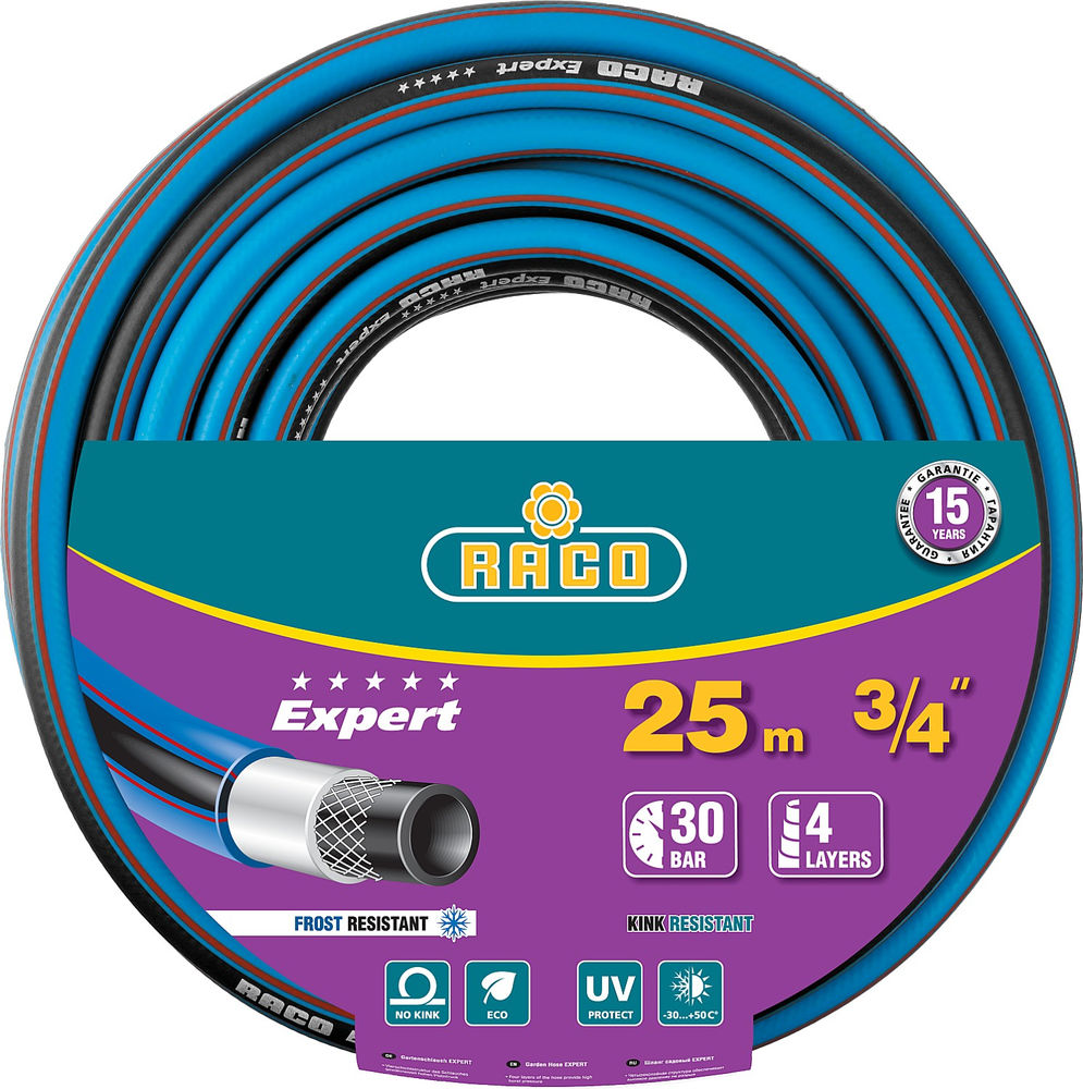Поливочный шланг EXPERT 3/4, 25 м, 30 атм, четырёхслойный, армированный RACO 40302-3/4-25_z01