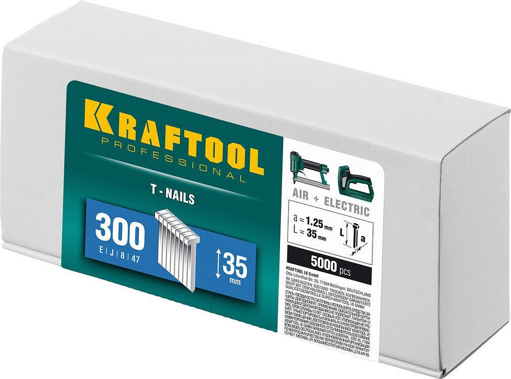Гвозди тип 300 (47/J/F), 35 мм, калибр 18GA, 5000 шт KRAFTOOL 31785-35