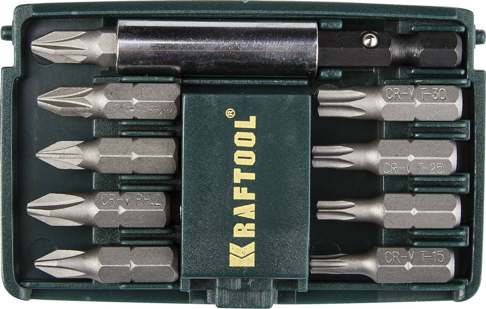 Набор бит Compact-10, с магнитным адаптером, 10 шт KRAFTOOL 26130-H10