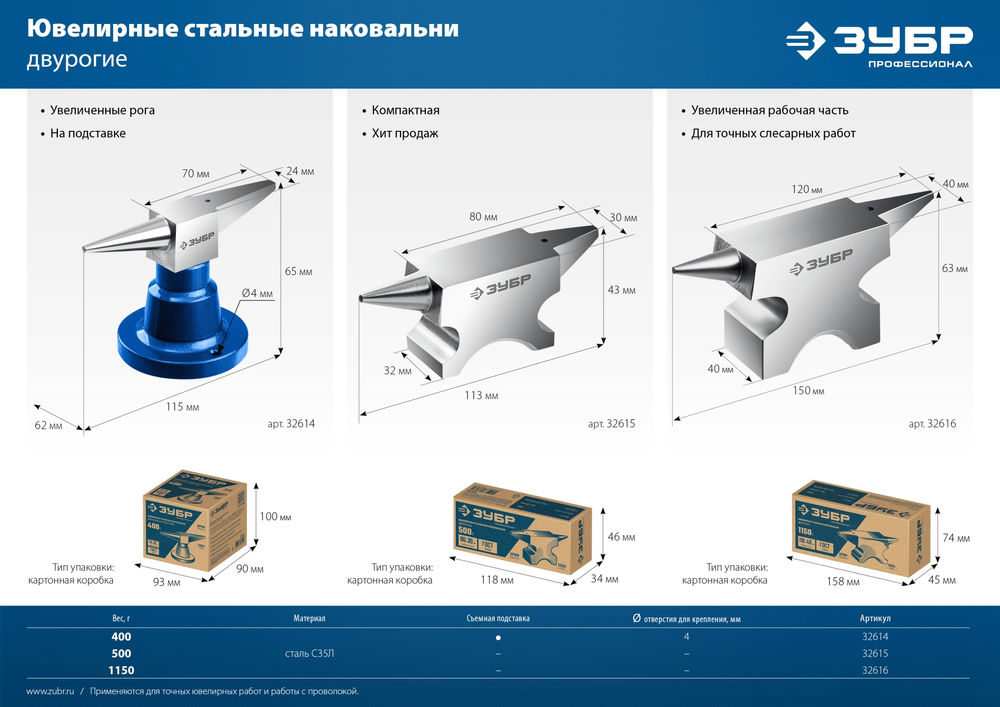 Наковальня стальная ювелирная 500 г ЗУБР Профессионал 32615