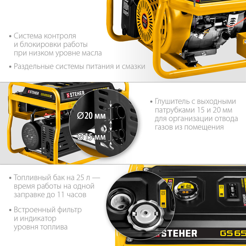 Генератор бензиновый 5500 Вт с электростартером STEHER GS-6500Е