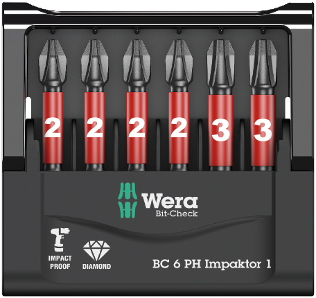 Набор бит ударных 6 PH Impaktor 1, алмаз, 6 пр., 1/4 E6.3 Bit-Check WE-057691