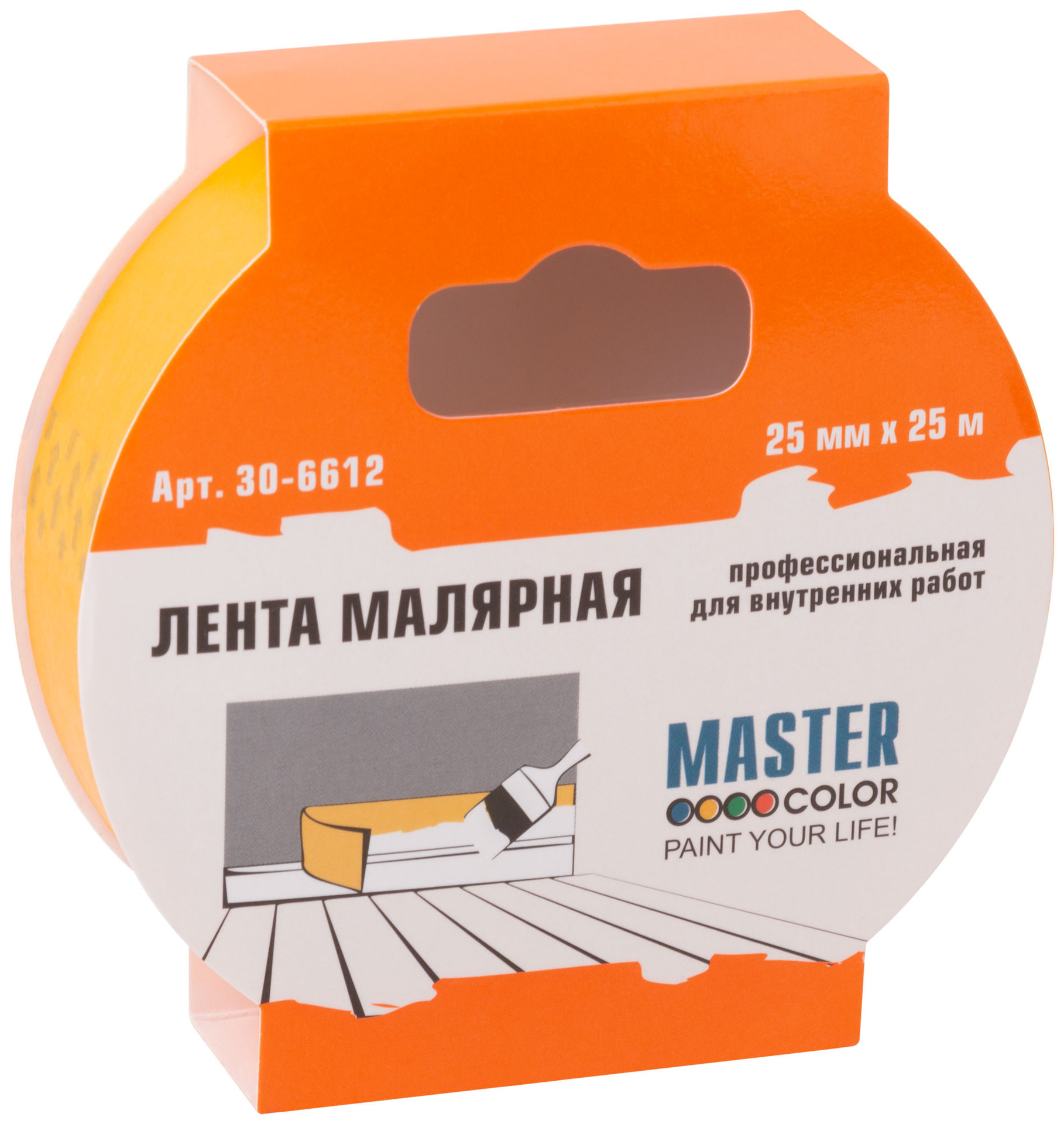 Лента малярная желтая, для внутренних работ, 25 мм x 25 м (30-6612)