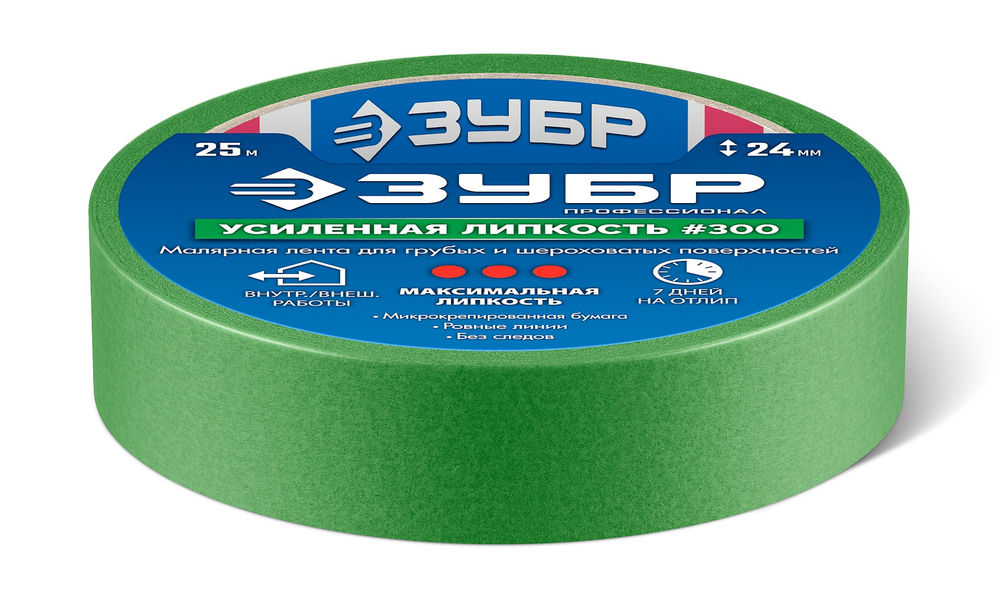 Лента малярная №300, 24 мм x 25 м, для грубых и шероховатых поверхностей ЗУБР Профессионал 12143-24