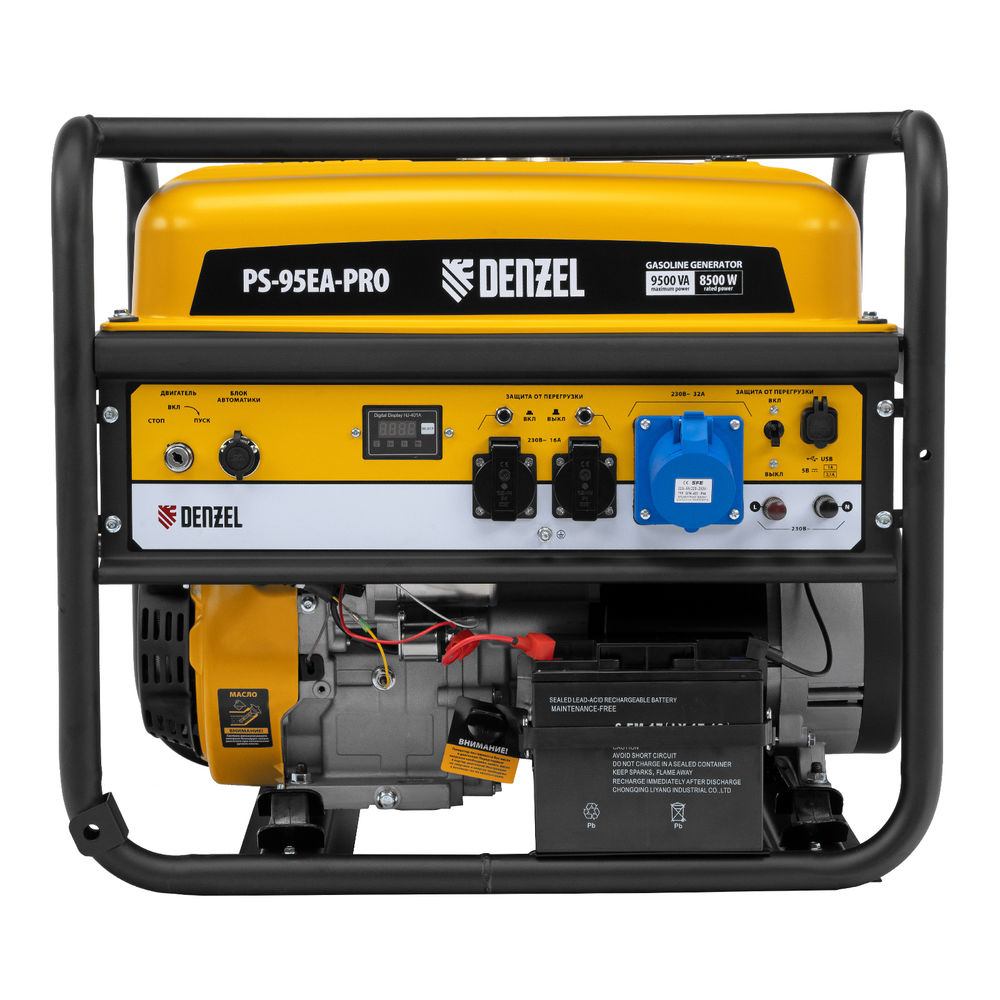 Генератор бензиновый PS-95EA-PRO, 9,5 кВт, 230 В, 40 л, разъем ATS, эл.старт Denzel (946935)