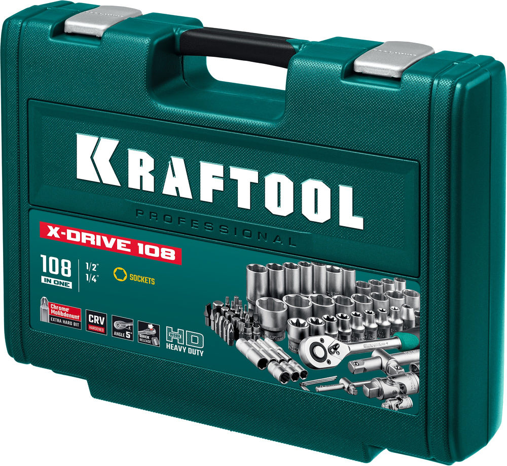 Набор инструмента универсальный 108 предм., (1/2+3/8+1/4) X-Drive 108 KRAFTOOL 27888-H108