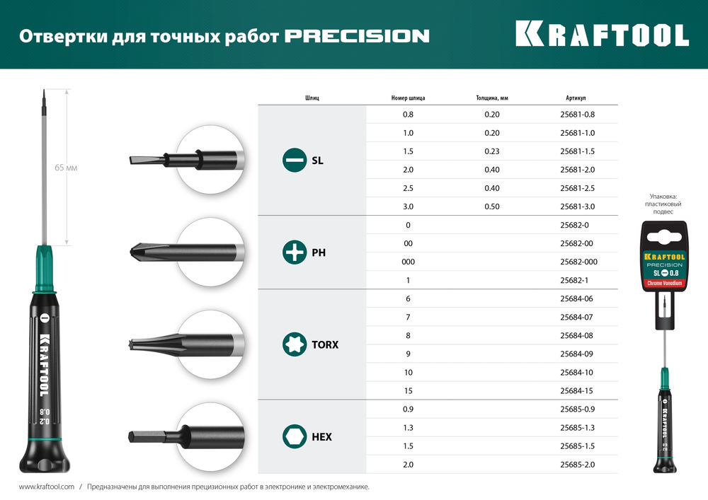 Отвертка для точных работ Precision, Hex1.3 KRAFTOOL 25685-1.3