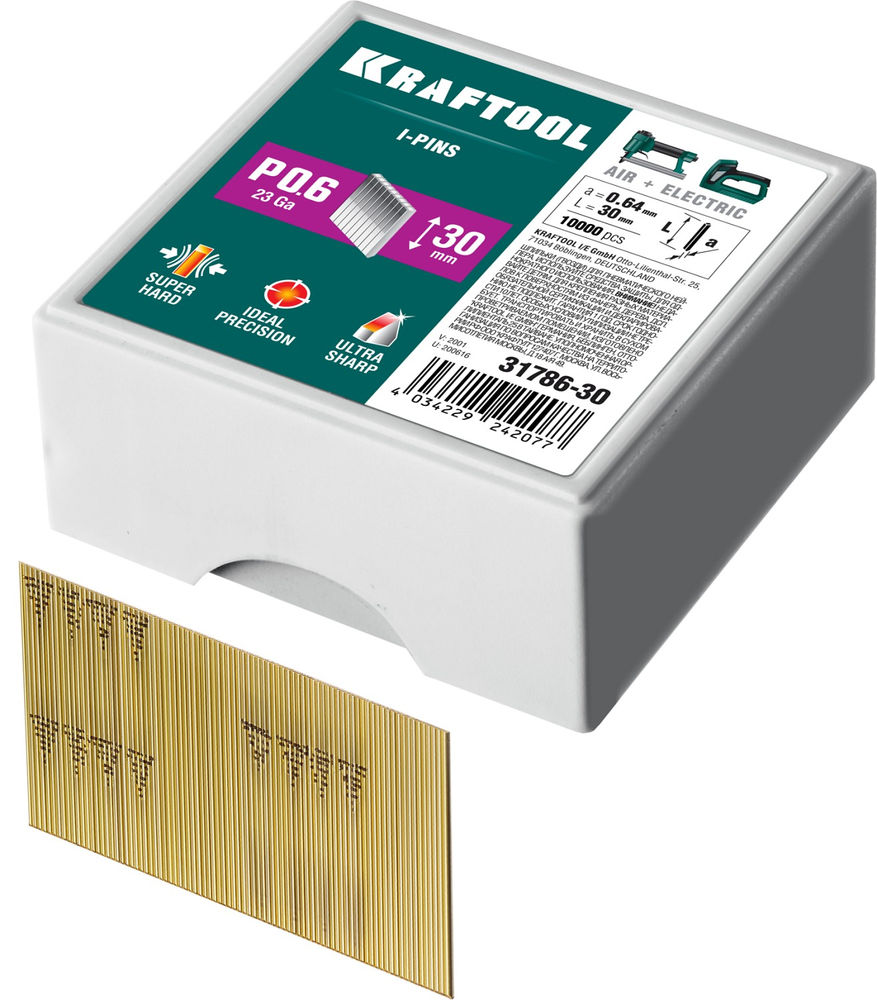 Шпильки тип P0.6, 30 мм, калибр 23GA, 10 000 шт KRAFTOOL 31786-30