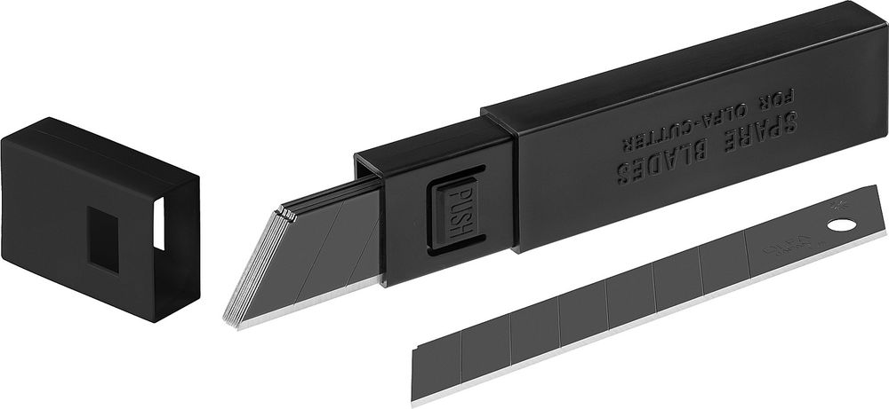 Черные сегментированные лезвия EXCEL BLACK 18 мм, 10 шт, в пластиковом кейсе + блистер, особо острые OLFA OL-LBB-10B